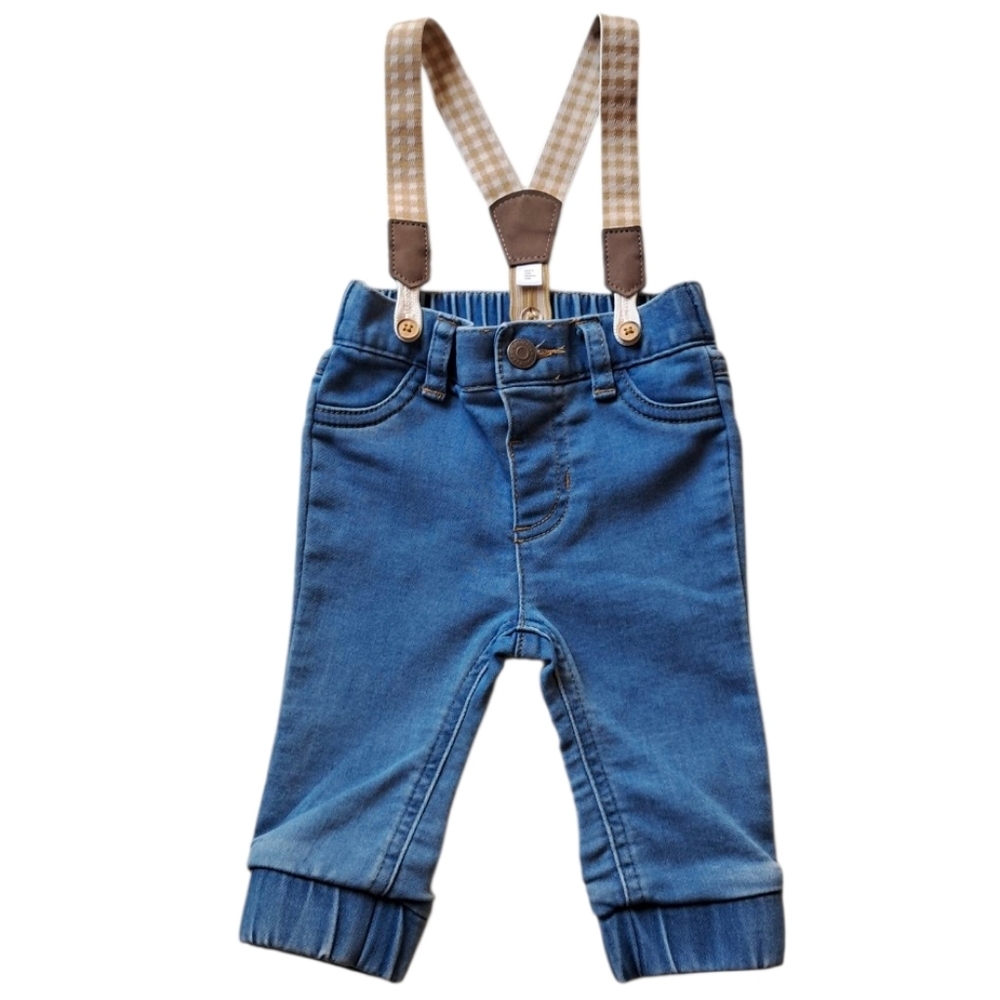 Cat & Jack Blue Denim Pants with Suspenders Size 0-3 Months